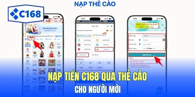 Nạp Tiền C168 - Top 4 Phương Thức Giao Dịch Phổ Biến 3 Cách nạp tiền C168 qua thẻ cào cho người mới